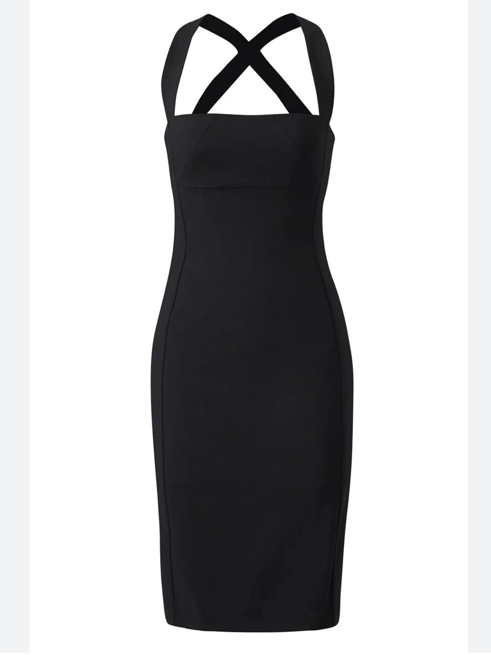 Black Halo Bryson Sheath Dress Sz 12 Black Cross Back Strappy Cocktail Work Midi